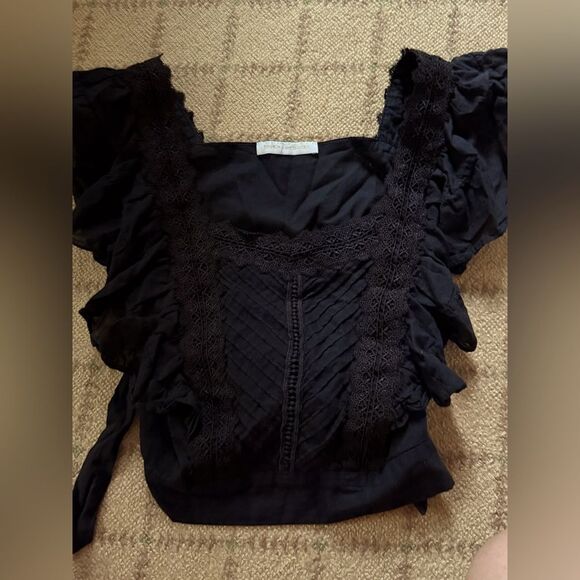 Pookie and Sebastian Black ruffles and lace crop top S - Picture 8 of 10